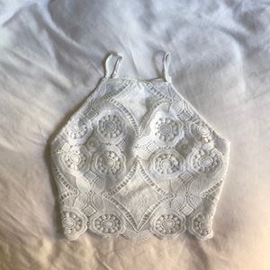 High neck racer back crochet top